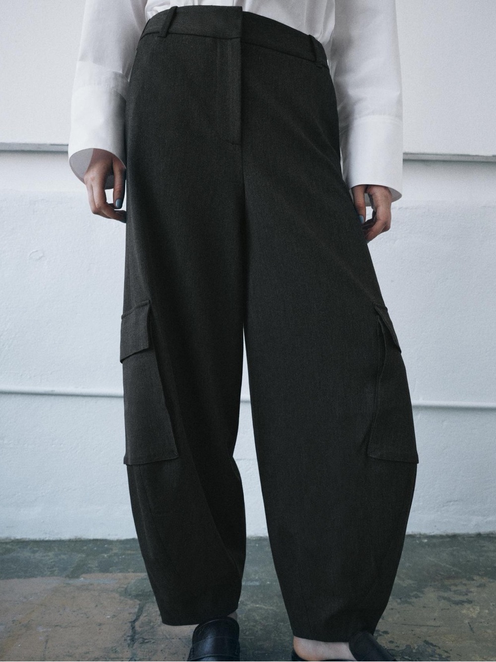 Zara Dark Charcoal Wide-Leg Cargo Trousers
